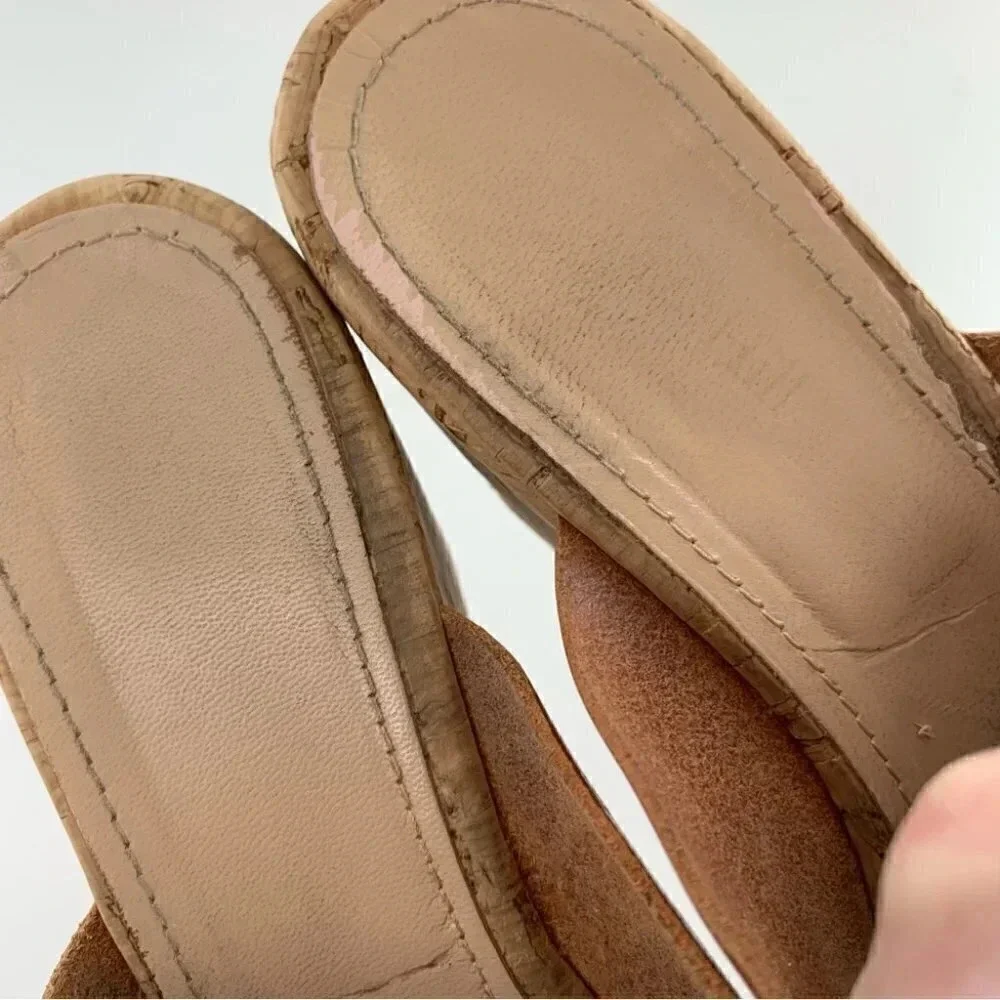 Made in Italy womens sandals size 9 tan leather cork chunky platforms